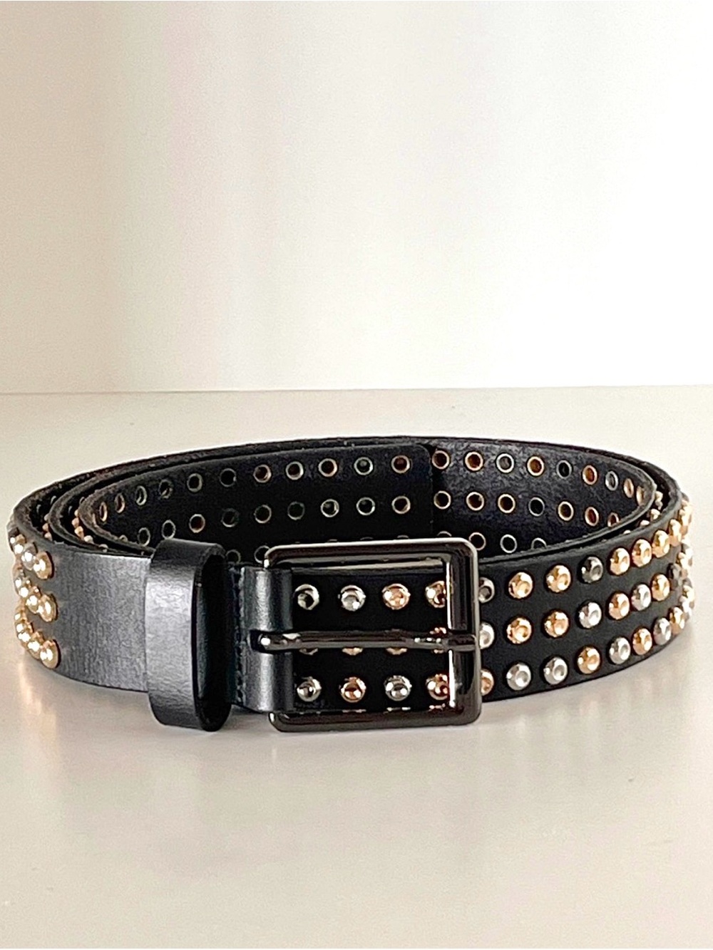 CAbi Pristine Studded Leather Belt • Mixed Metal Edge XL